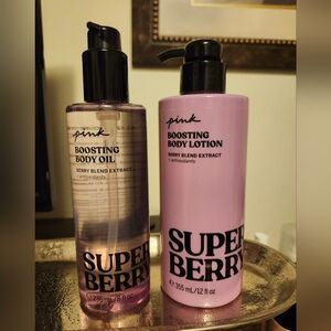 Victoria Secret Pink Super Berry Body Oil and Lotion.